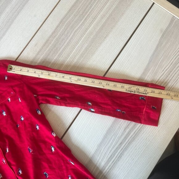 Talbots Red Quilted Jacket pajama penguins animal winter holiday coat Size M - Picture 7 of 10